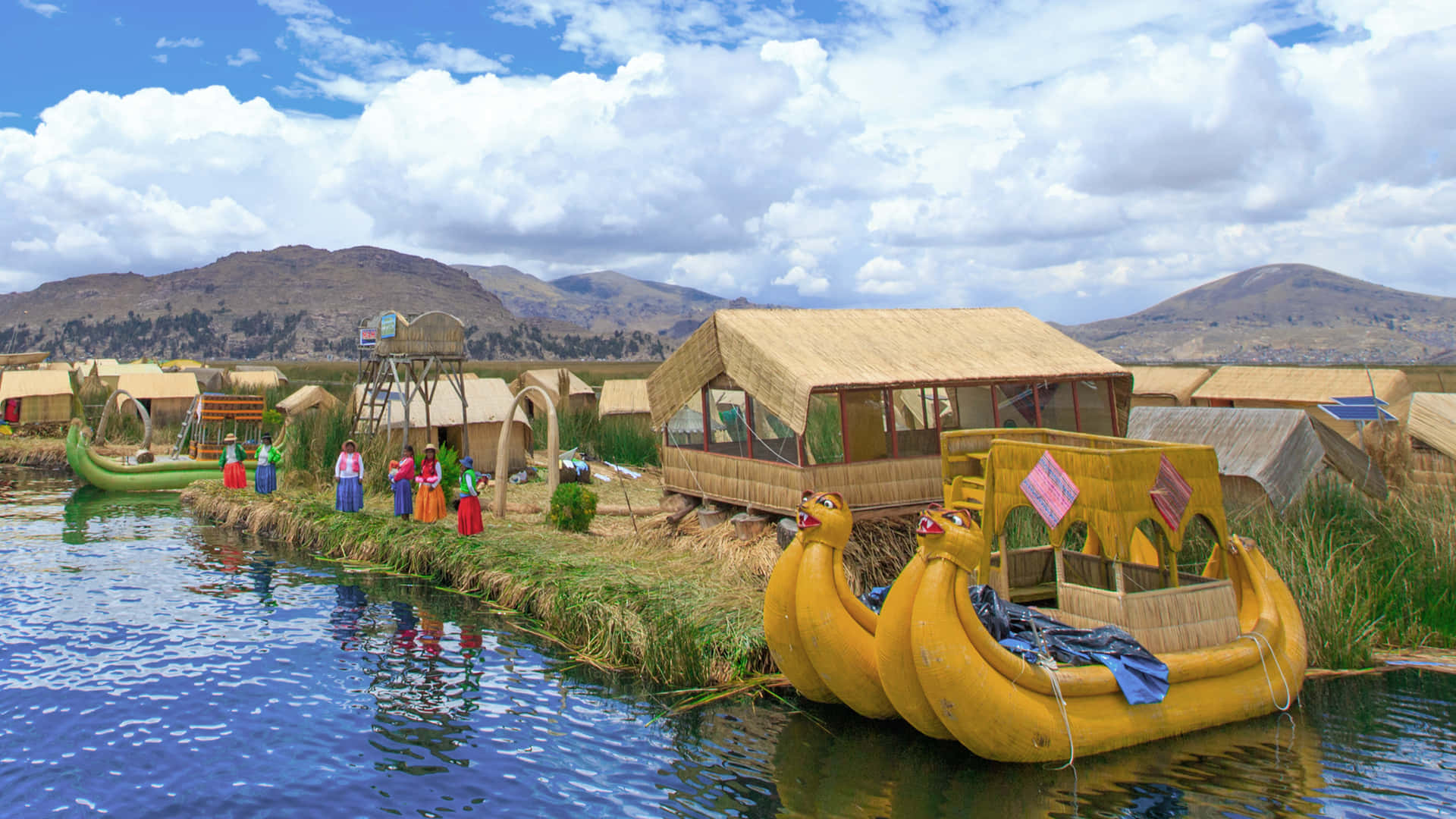 Caption: Majestic Sunrise Over Lake Titicaca Background