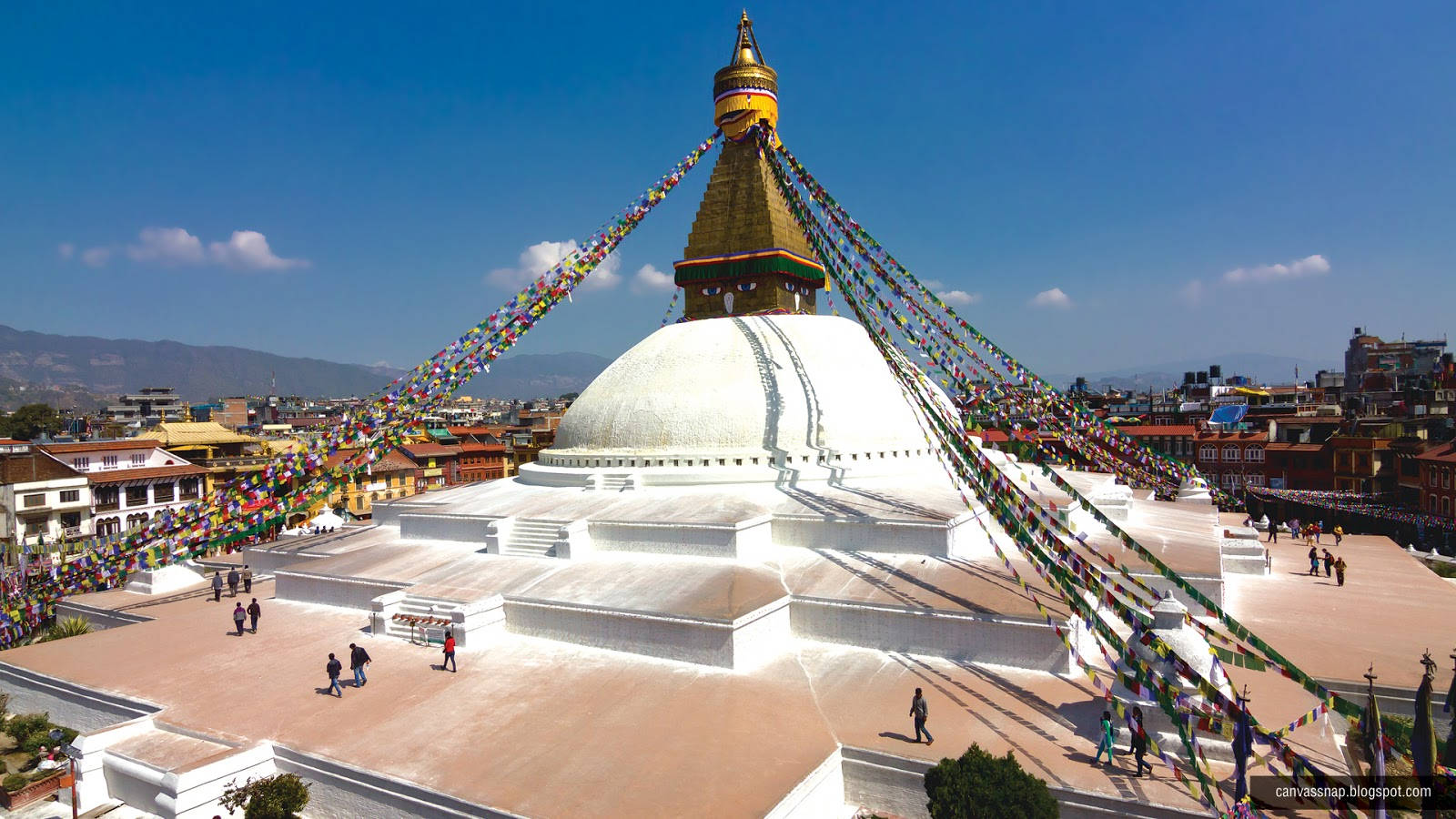 Caption: Majestic View Of The White Stupa In Kathmandu Background