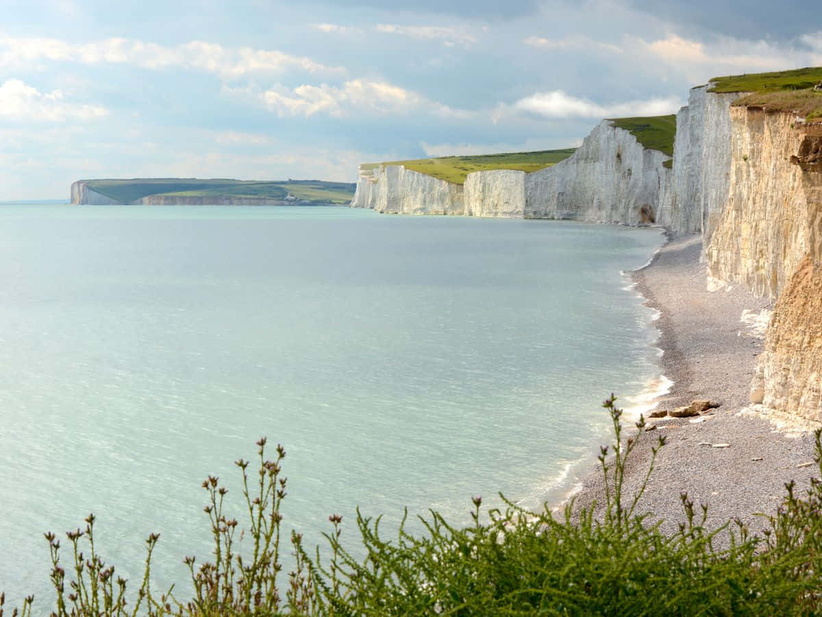 Caption: Majestic View Of White Cliffs Of Dover Background