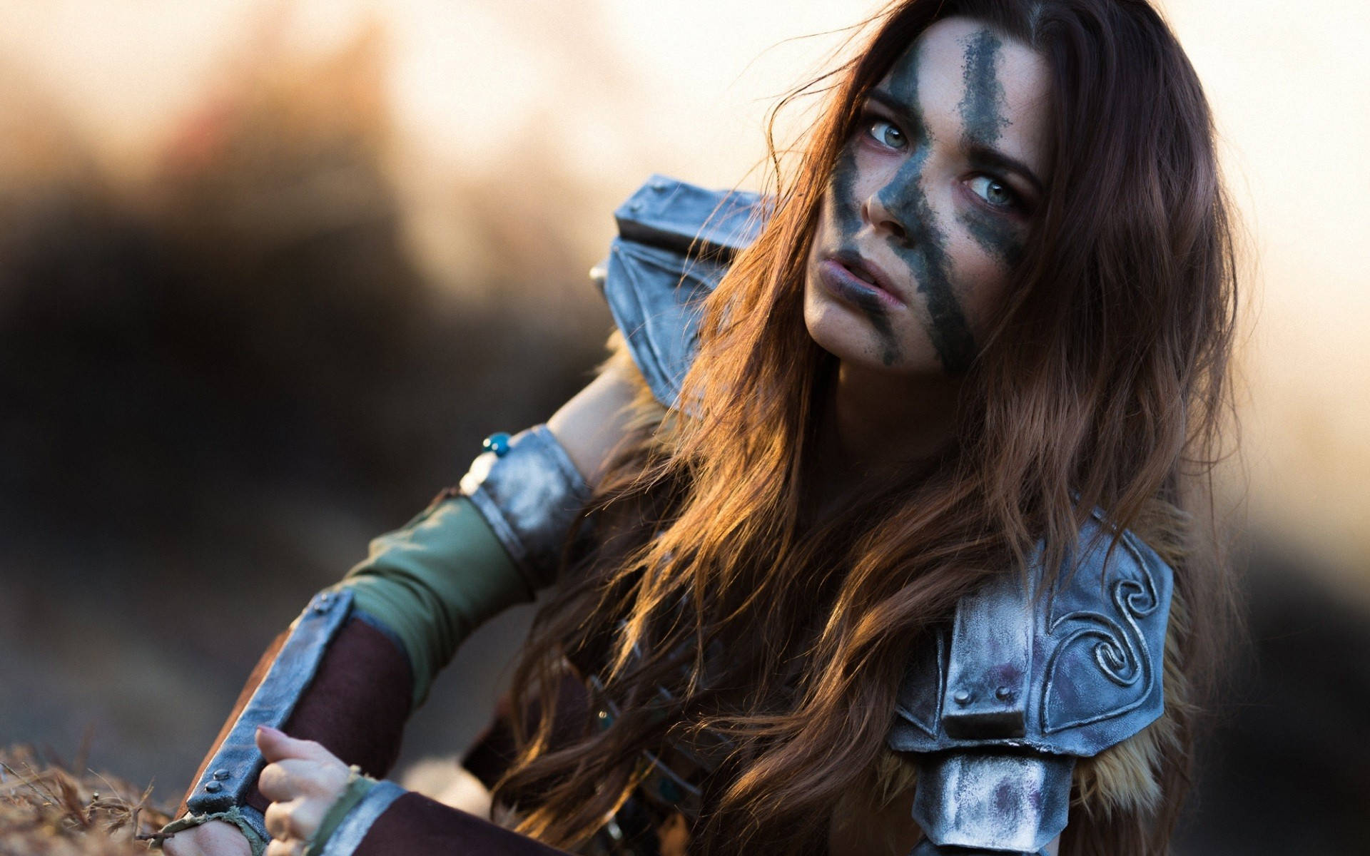 Caption: Majestic Woman In Skyrim Cosplay Background