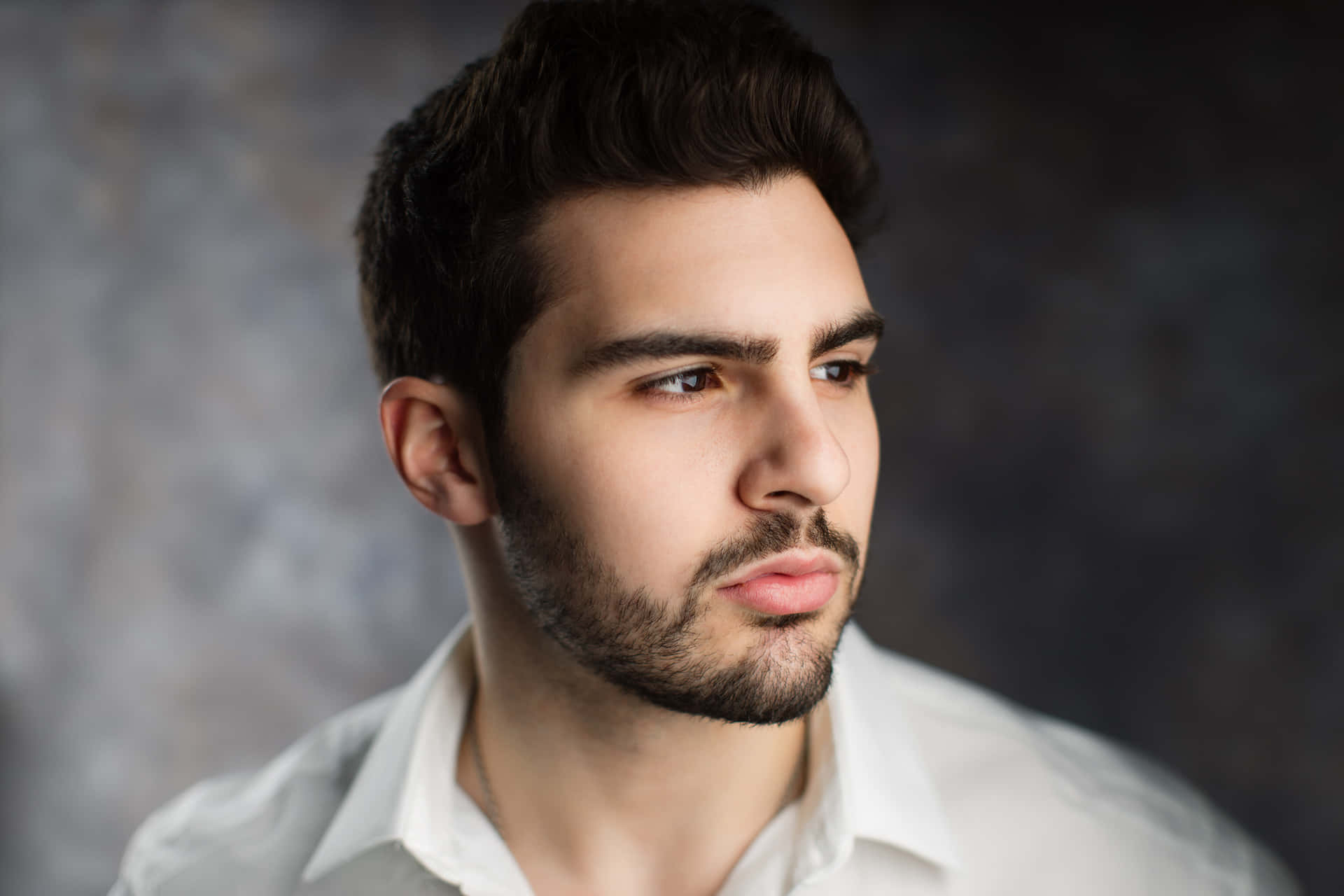 Caption: Man's Portrait With Neatly Trimmed Beard