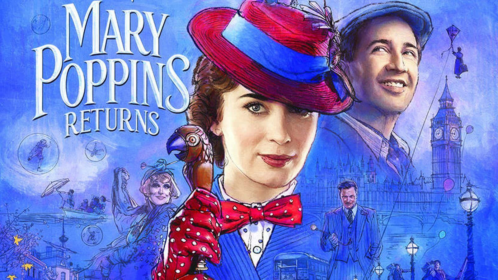 Caption: Mary Poppins Soaring Over London