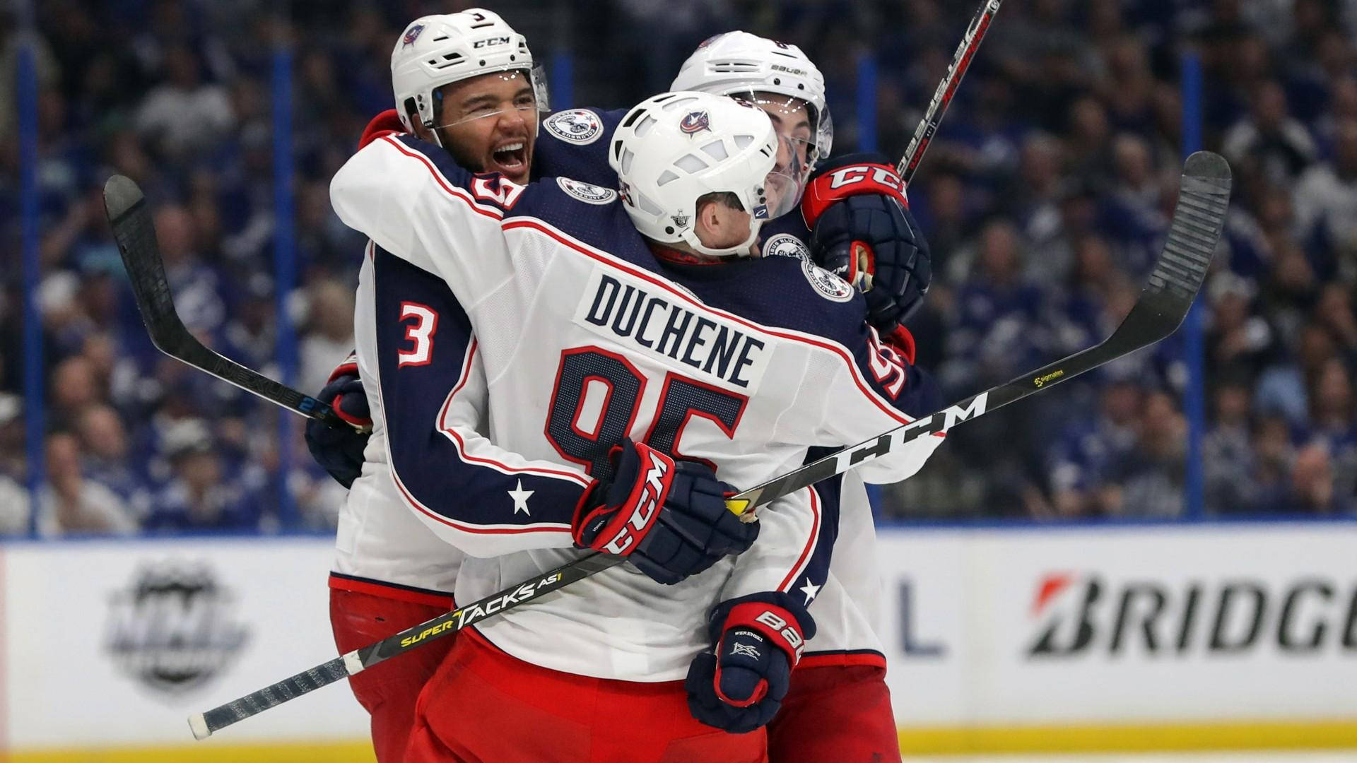 Caption: Matt Duchene In Action For The Columbus Blue Jackets Background