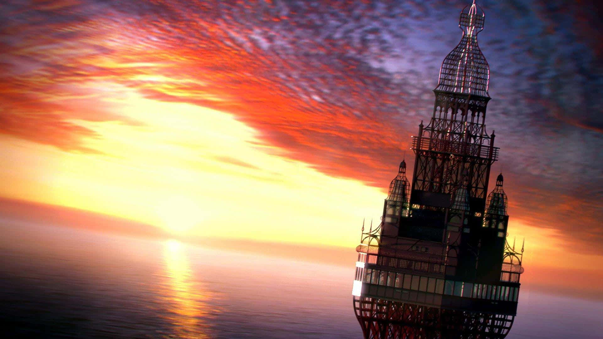 Caption: Mesmerizing Sunset At The Historic Blackpool Tower Background