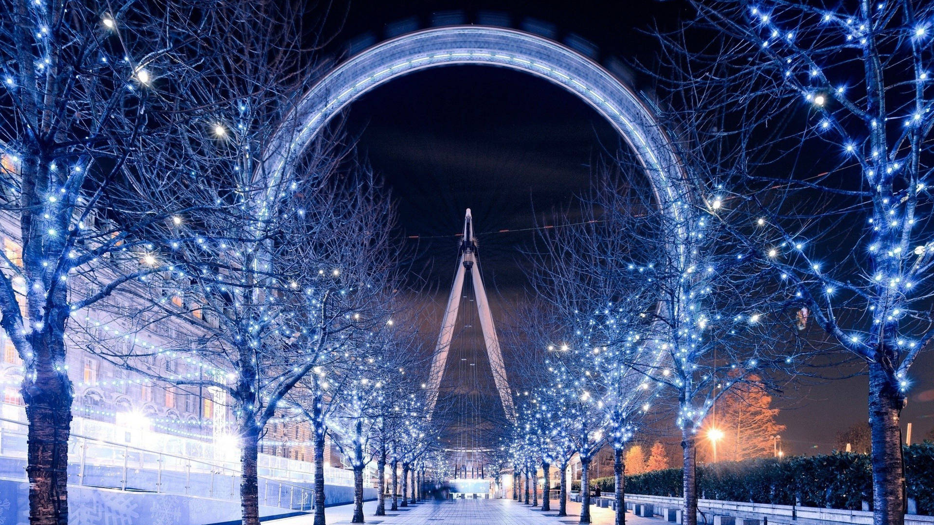 Caption: Mesmerizing Timelapse Of A White Christmas Ferris Wheel Background