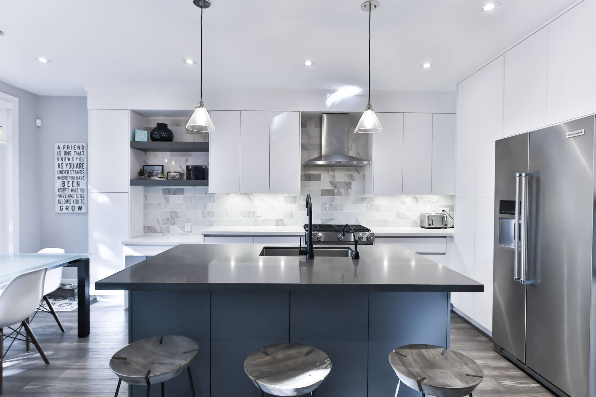 Caption: Modern Silver Kitchen Interior Background