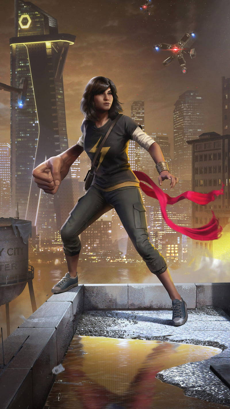 Caption: Ms Marvel Showcasing Her Power In 3d Art Background