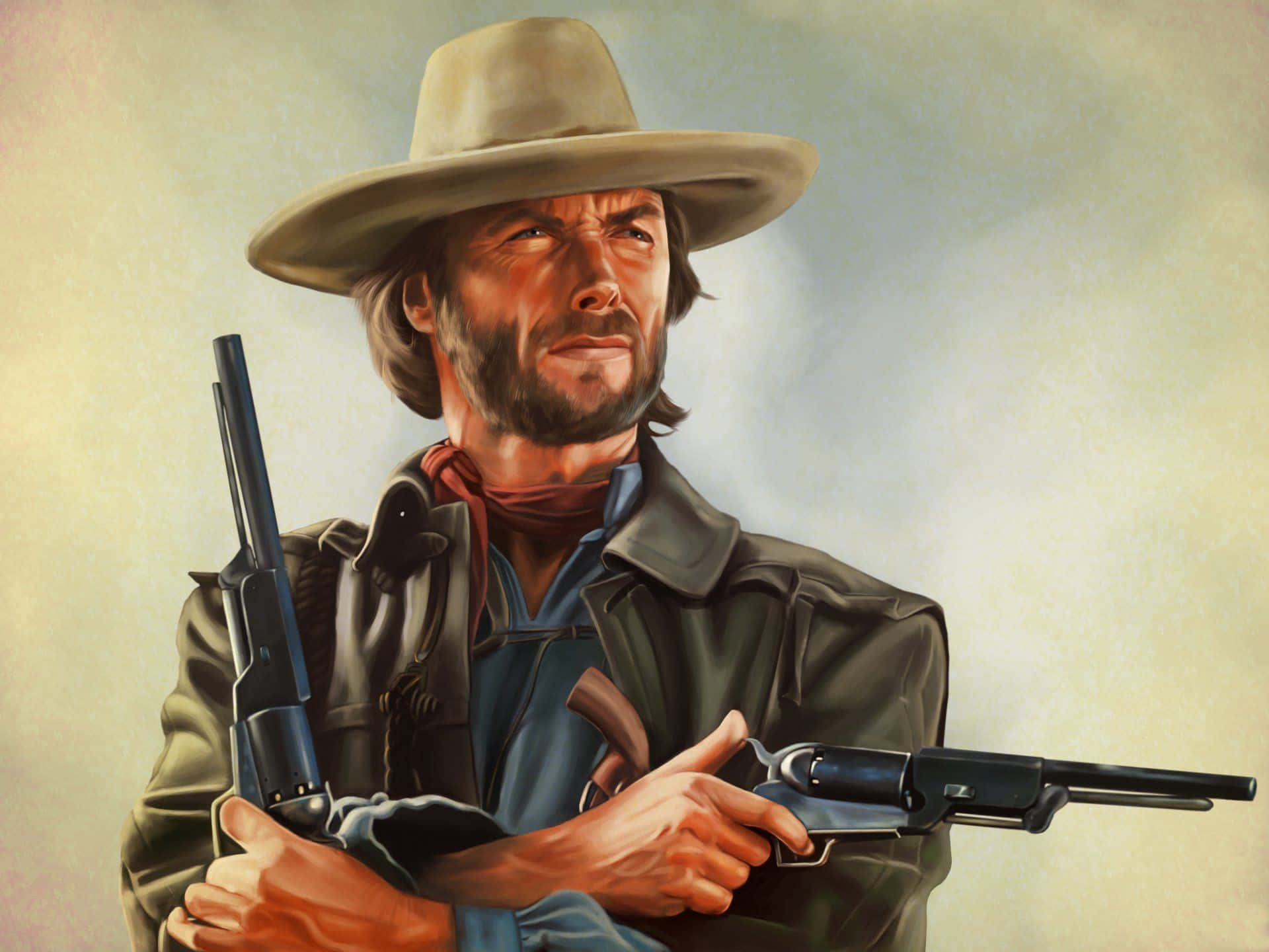 Caption: Mysterious Outlaw In A Dramatic Sunset Background