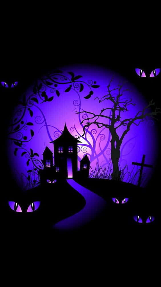 Caption: Mystical Purple Halloween Night Background