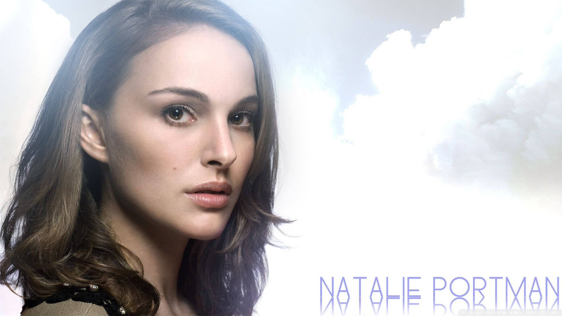 Caption: Natalie Portman Poses Against A Cloudy Background Background