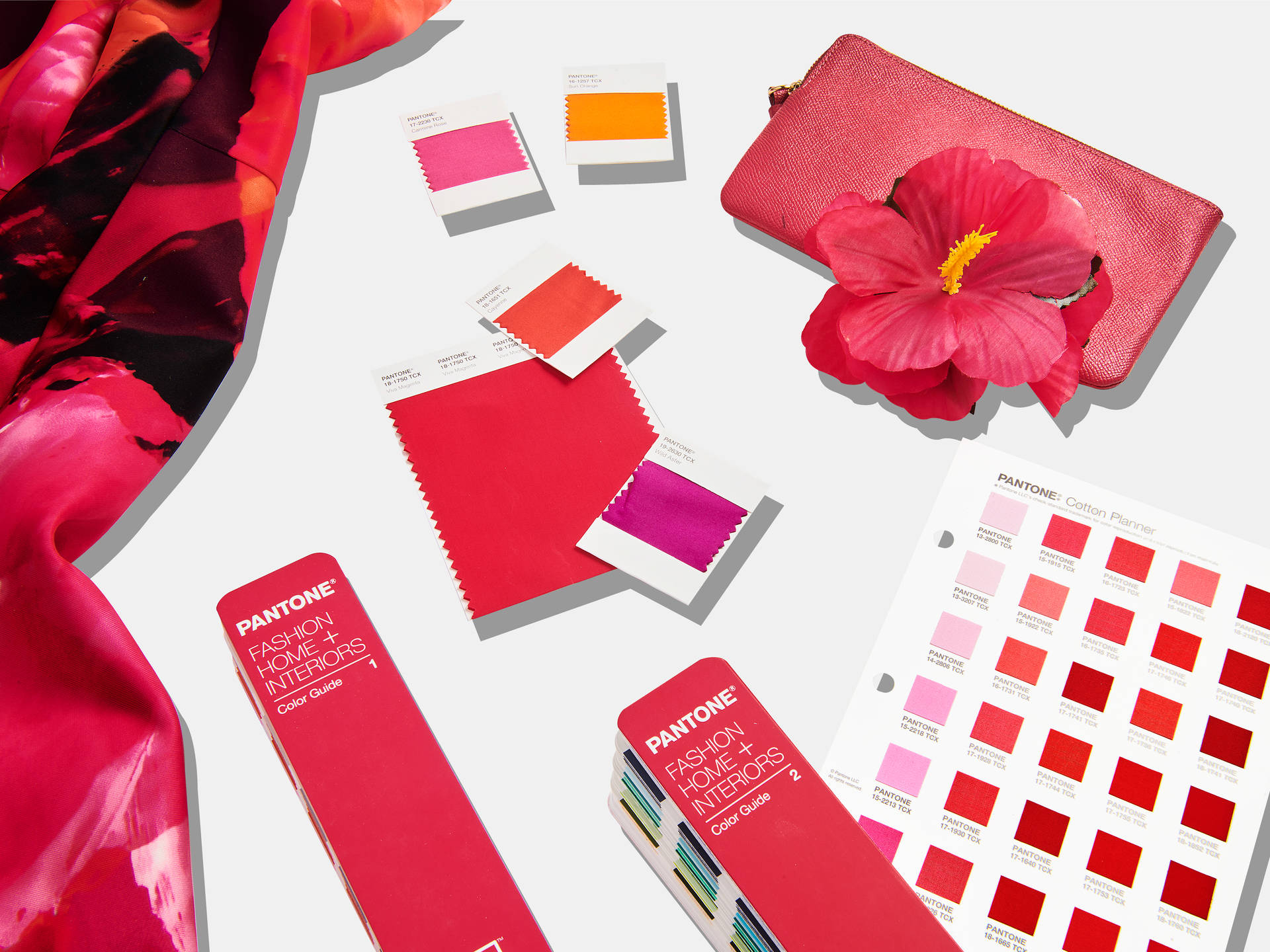 Caption: Pantone Color Swatches With Focus On Magenta