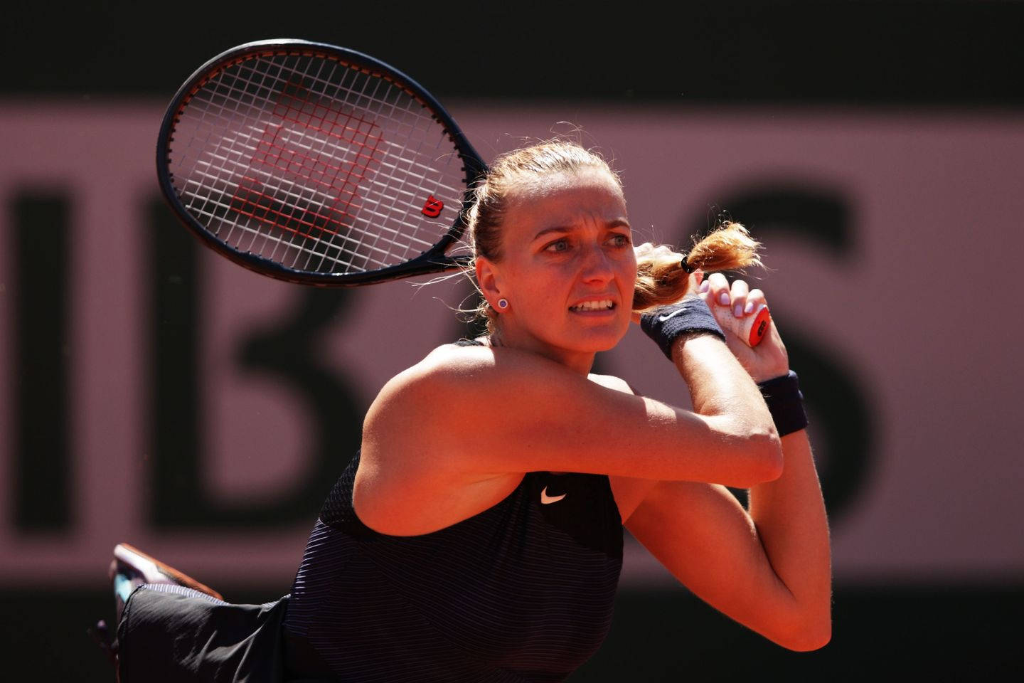 Caption: Petra Kvitova In Action With Her Tennis Racket