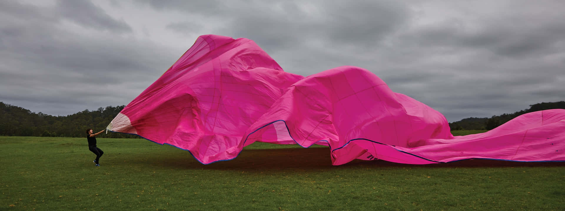 Caption: Pliable Hot Air Balloon Fabric In Mid-air