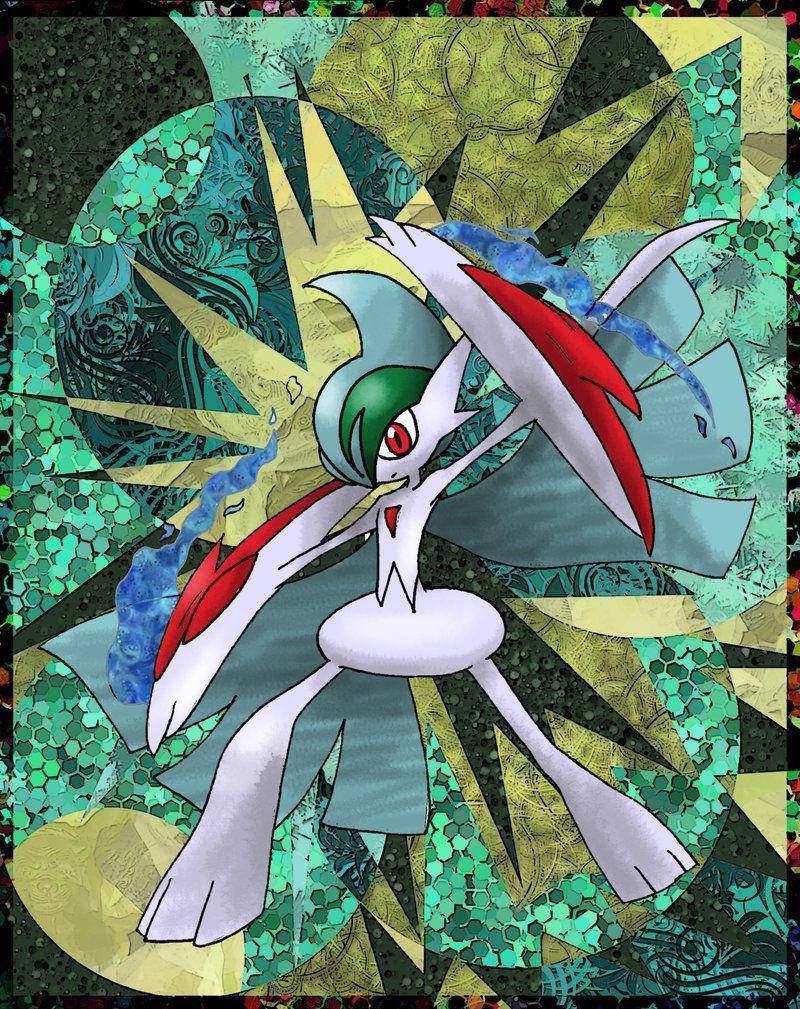 Caption: Powerful Gallade In Vibrant Abstract Background Background