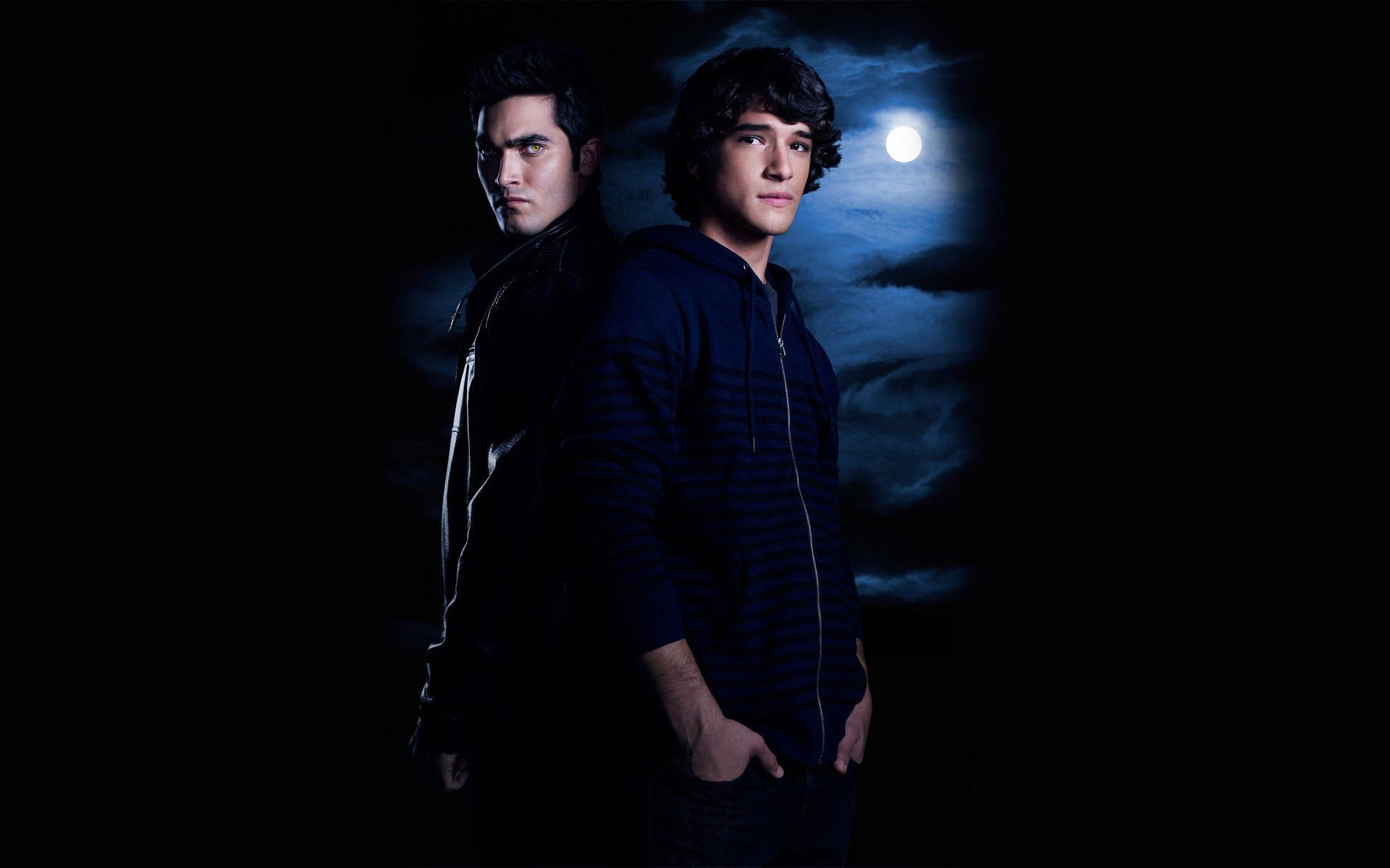 Caption: Powerful Partnership - Scott And Derek In Teen Wolf Background