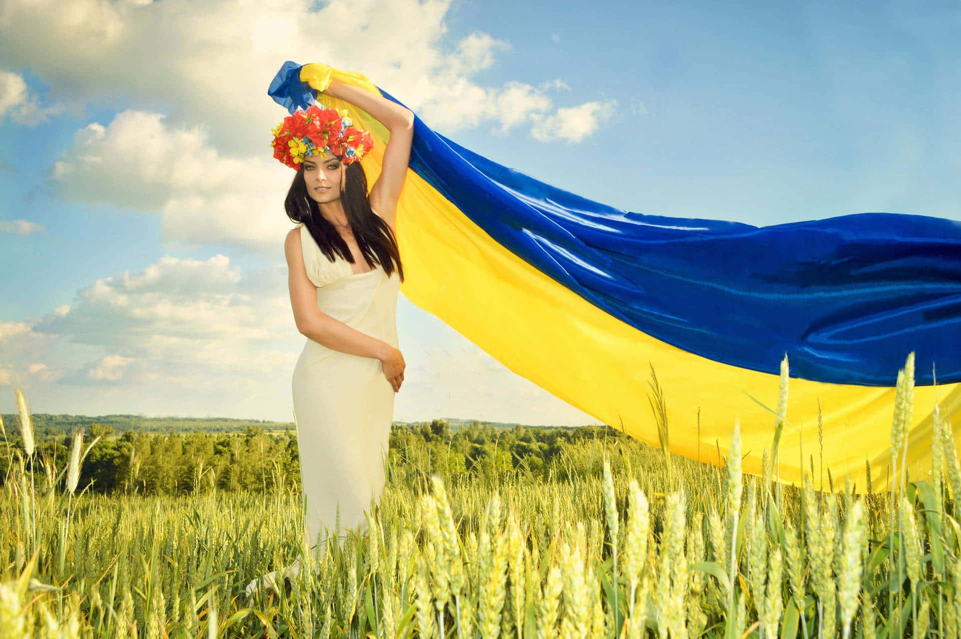 Caption: Pride In Roots - Ukrainian Girl Waving Flag