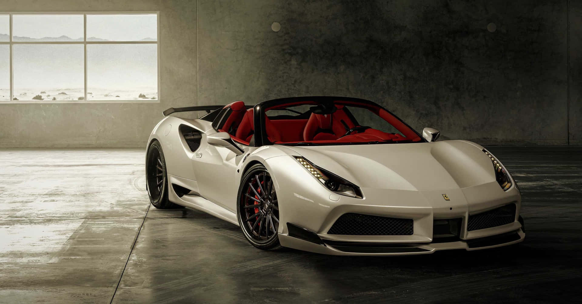 Caption: Pristine White Ferrari After Professional Car Detailing Background