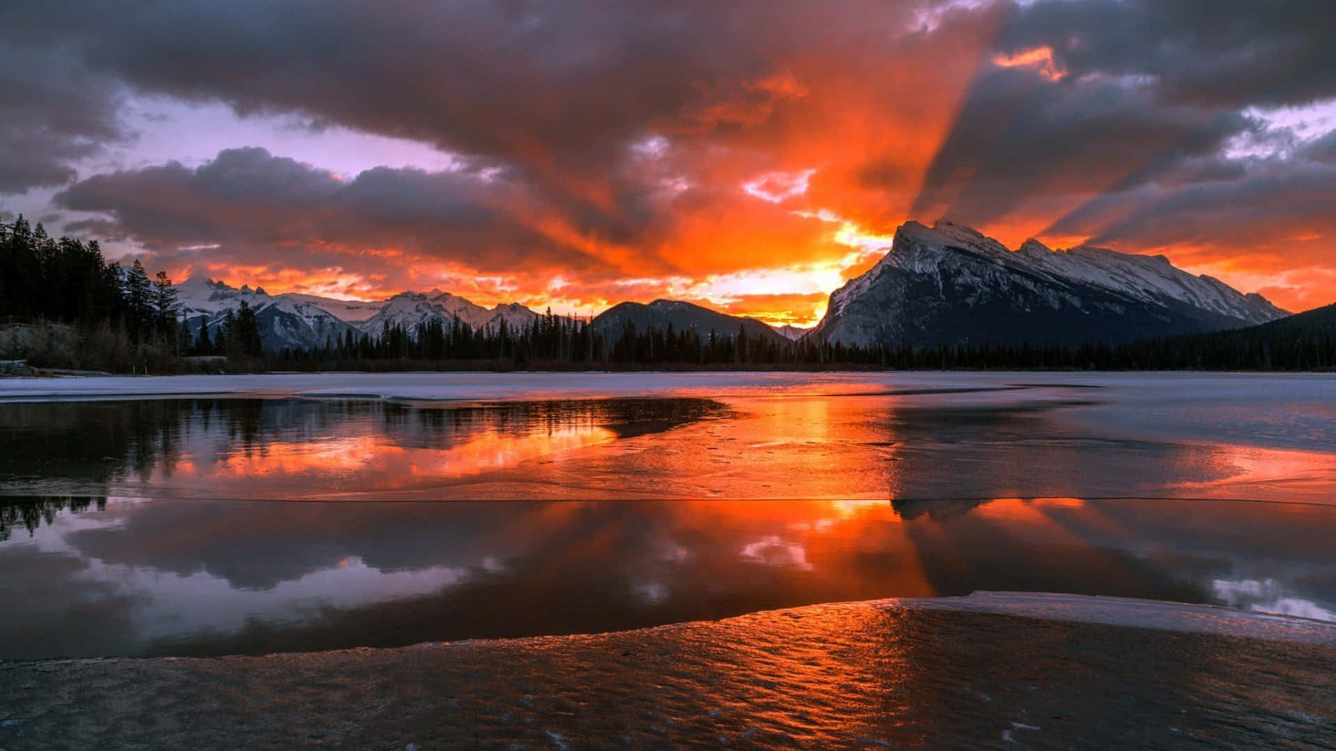 Caption: Pristine Winter Sunset Background
