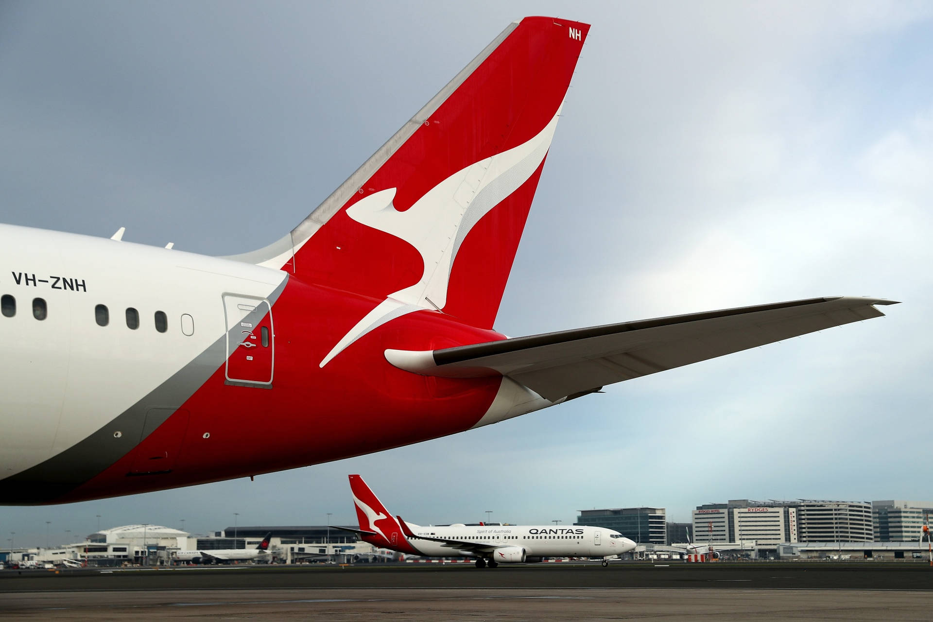 Caption: Qantas Airways Vibrant Flying Kangaroo Logo Background