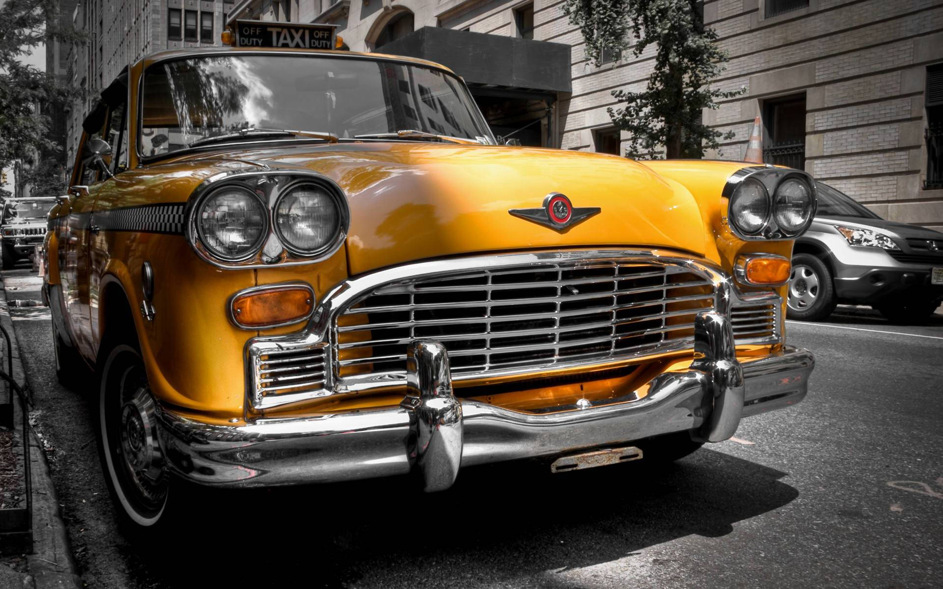 Caption: Relic Of An Era: Vintage Checker Taxi Cab Background