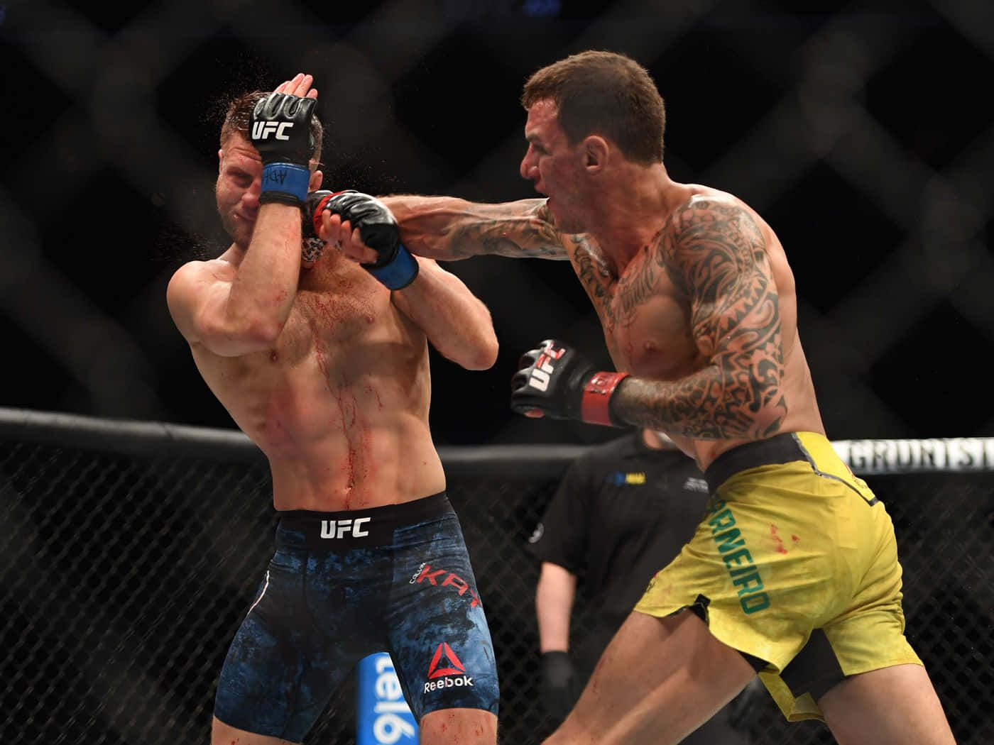Caption: Renato Moicano In Intense Combat With Calvin Kattar Background