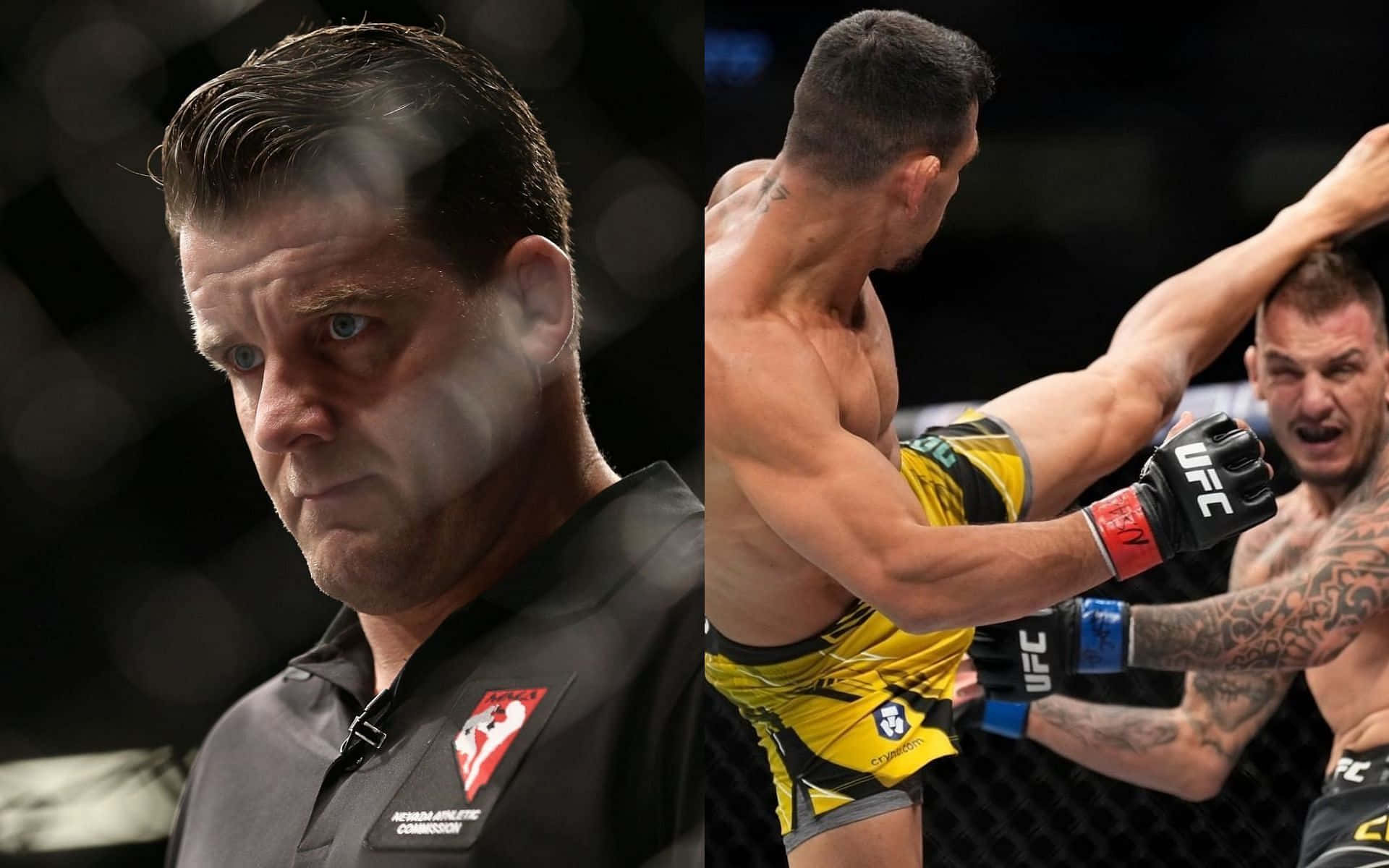 Caption: Renato Moicano Skillfully Dodging A Kick In A Fight Background