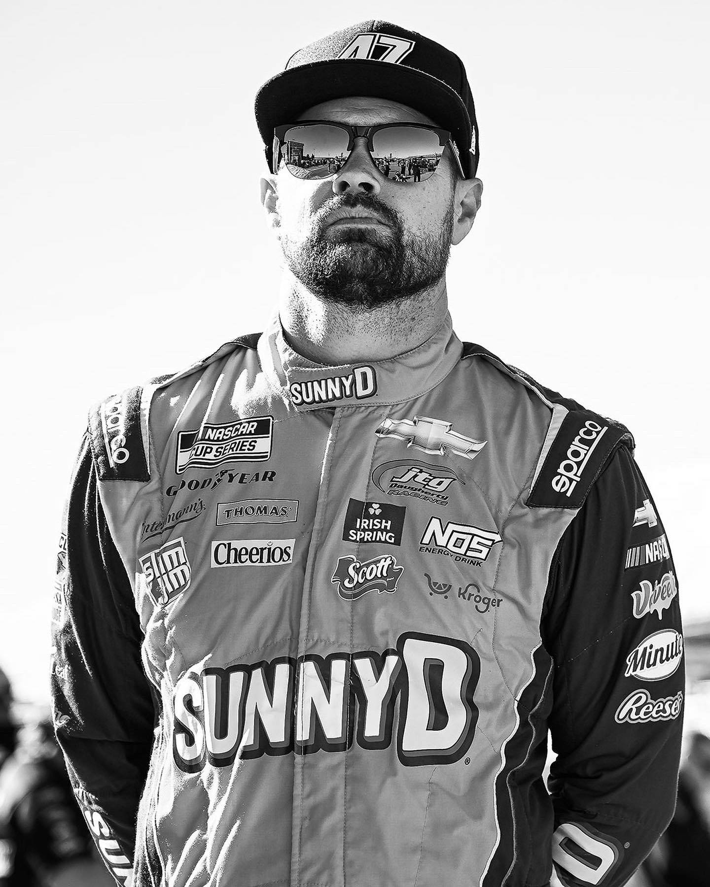 Caption: Renowned Nascar Driver Ricky Stenhouse Jr. In Monochrome