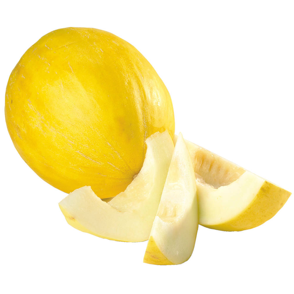 Caption: Ripe Canary Melon Slice On A Wooden Table Background