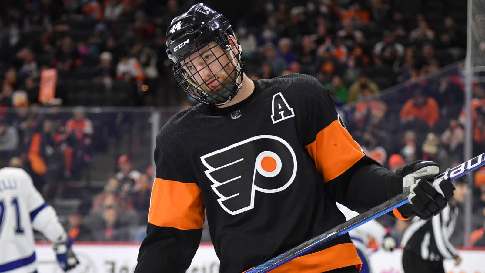 Caption: Riveting Shot Of Nhl Star, Sean Couturier In Game Attire Background