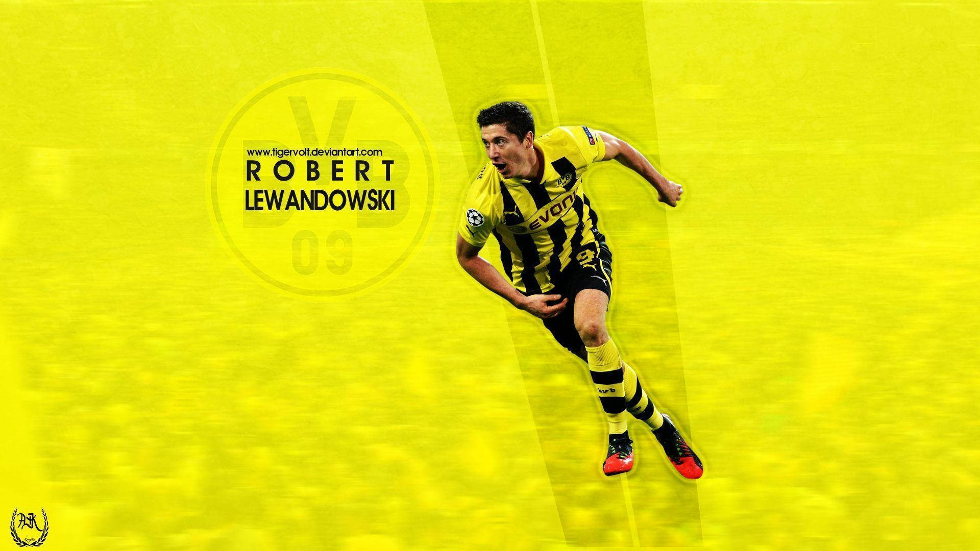 Caption: Robert Lewandowski In Action During A Football Match. Background