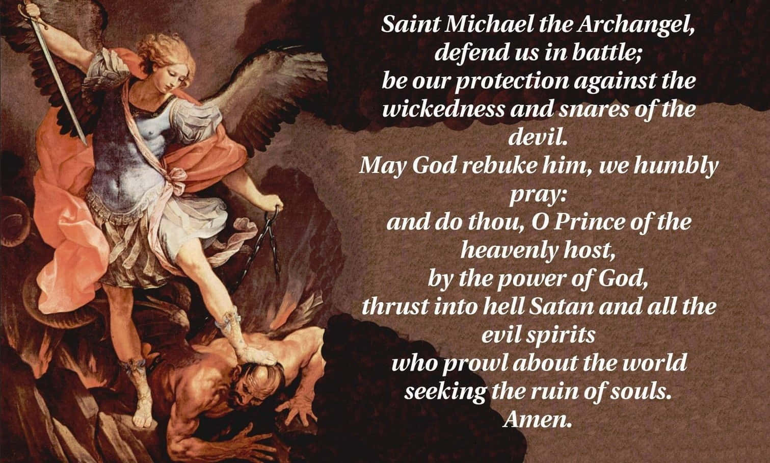 Caption: Saint Michael The Archangel Defeating Evil Background