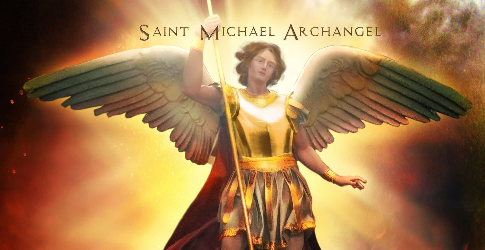 Caption: Saint Michael, The Archangel In Battle Background