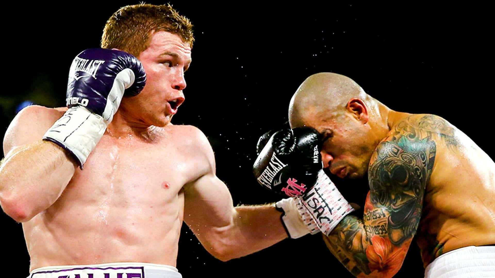 Caption: Saul 'canelo' Alvarez Delivering A Powerful Blow In A Boxing Match Background
