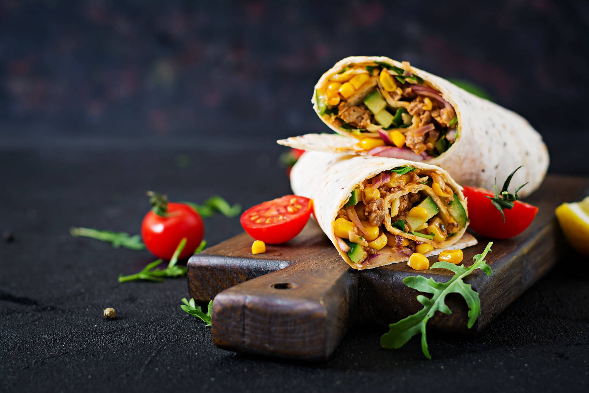 Caption: Savory Beef And Vegetable Burrito Background