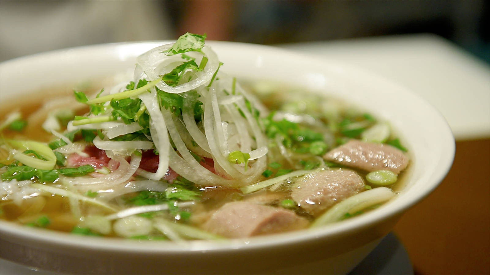 Caption: Savory Pho Soup With Rice Noodles Background