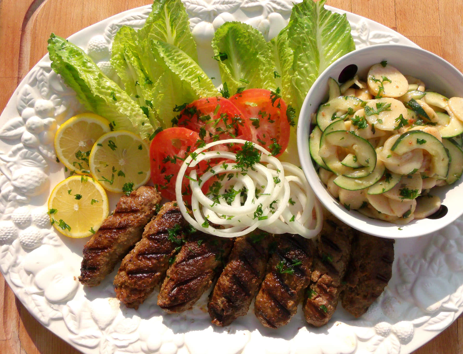 Caption: Scrumptious Cevapi Sausage With Salad Background