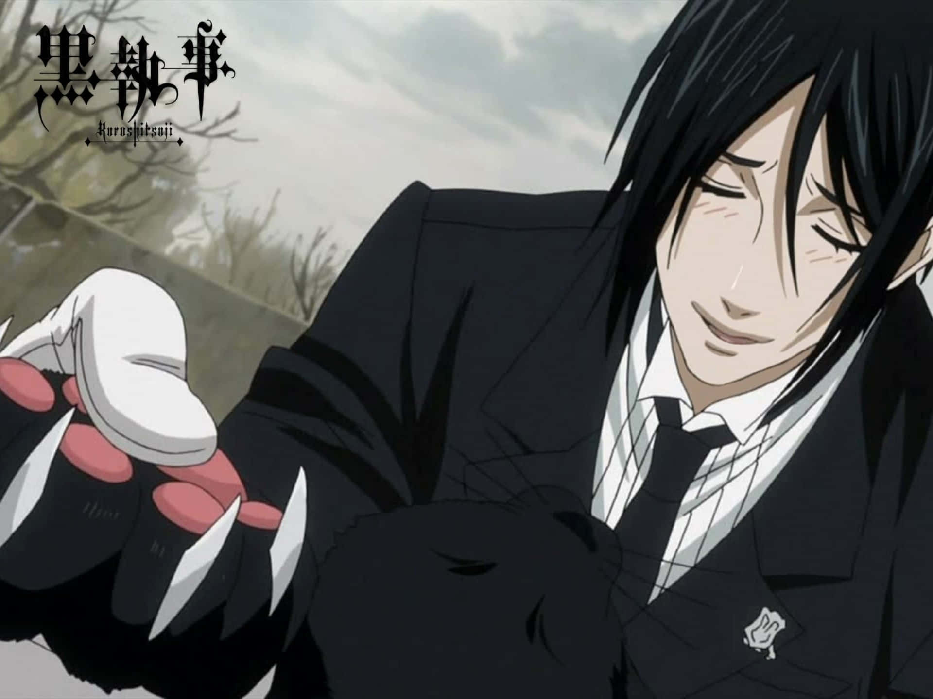 Caption: Sebastian Michaelis Posing With A Rose. Background