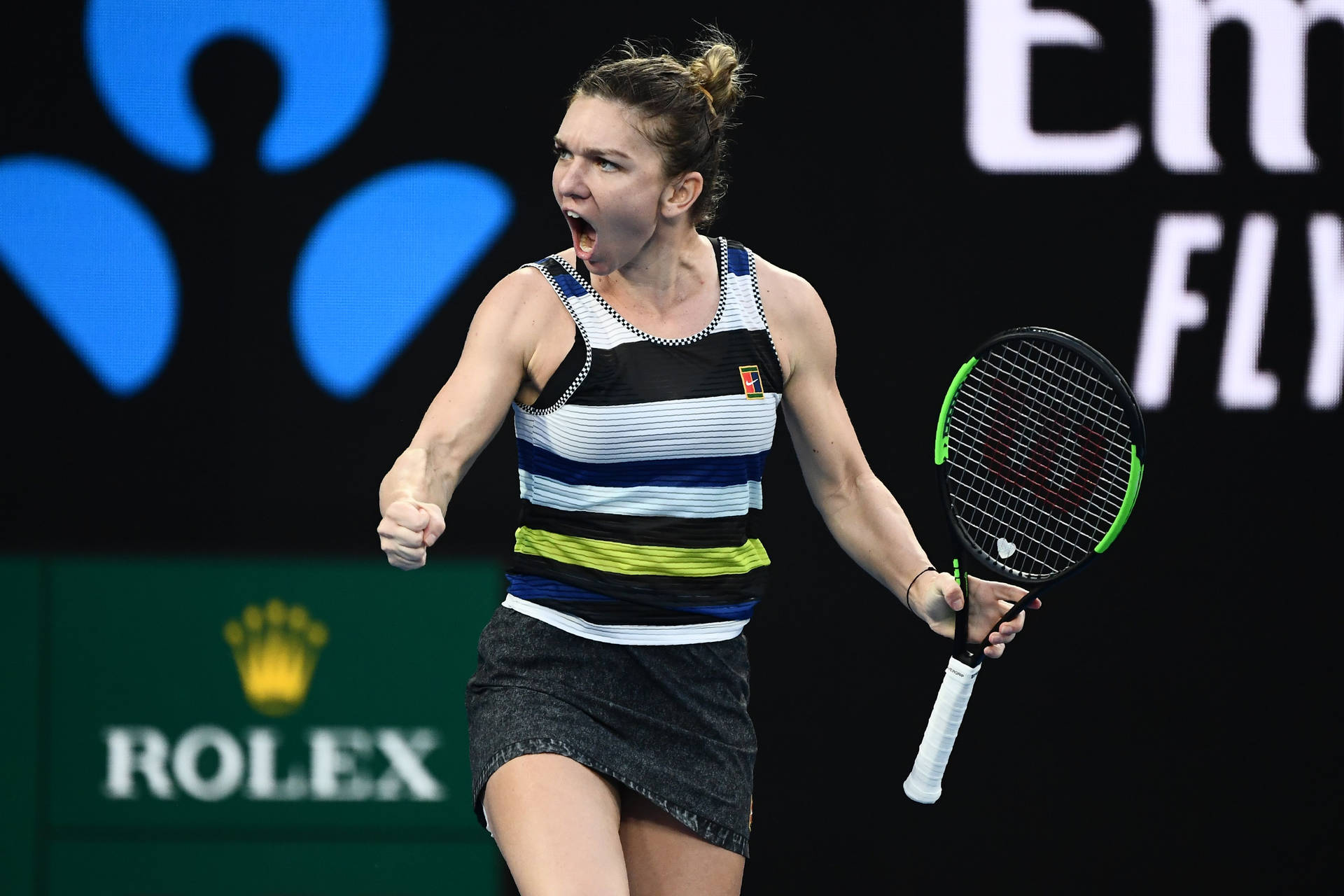 Caption: Simona Halep, Dominating The Court Background