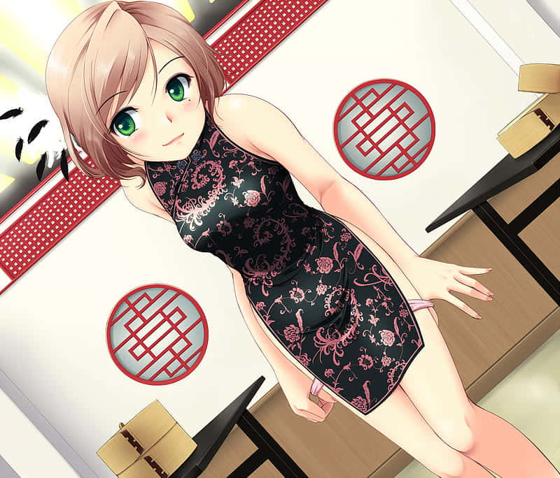 Caption: Sorrowful Anime Girl In Traditional Chinese Dress Background