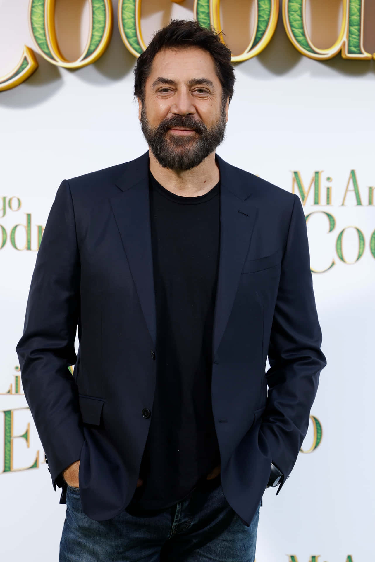 Caption: Spanish Film Powerhouse - Javier Bardem Background