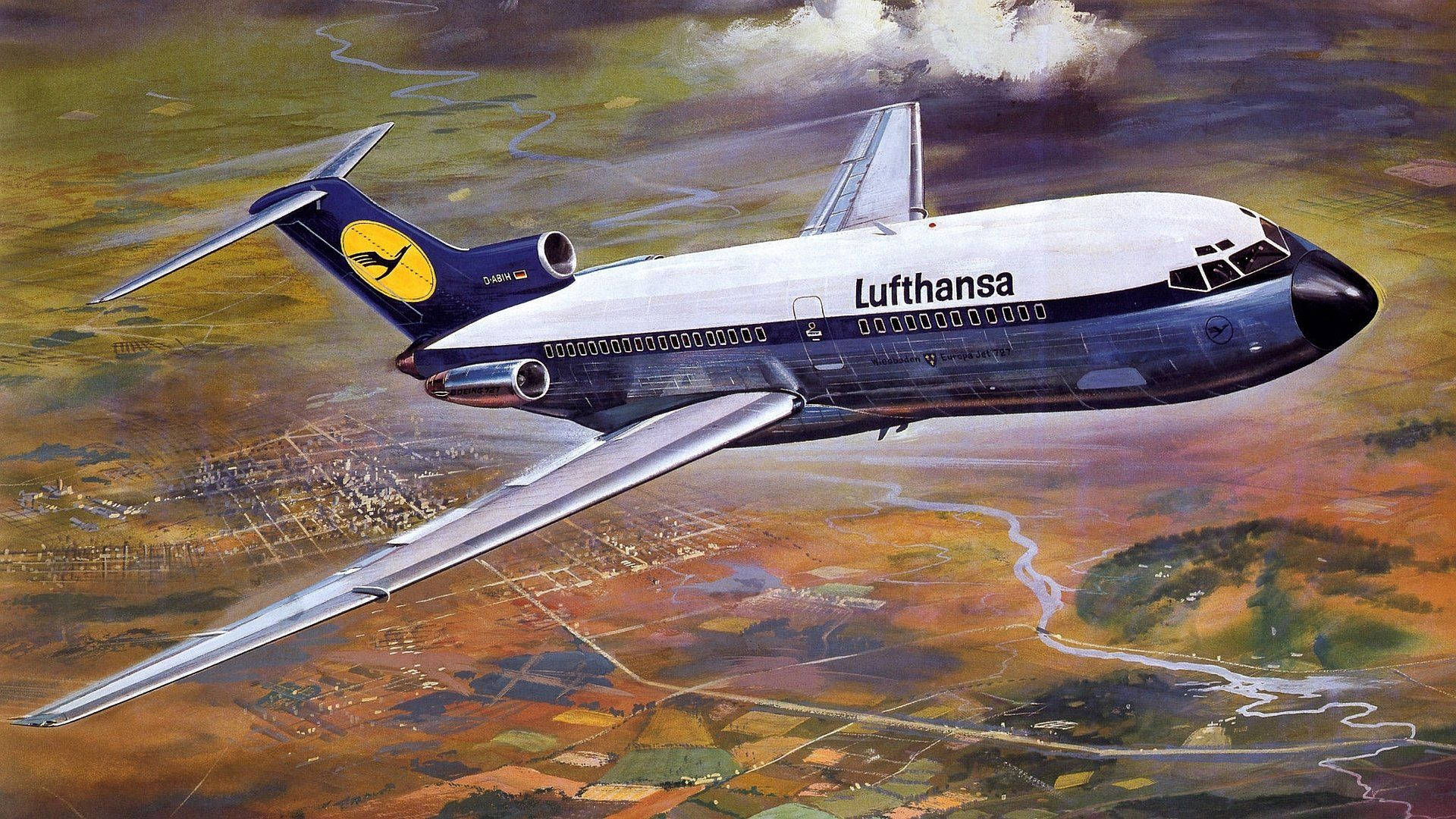 Caption: Spectacular View Of A Lufthansa Plane Amidst Autumn Foliage