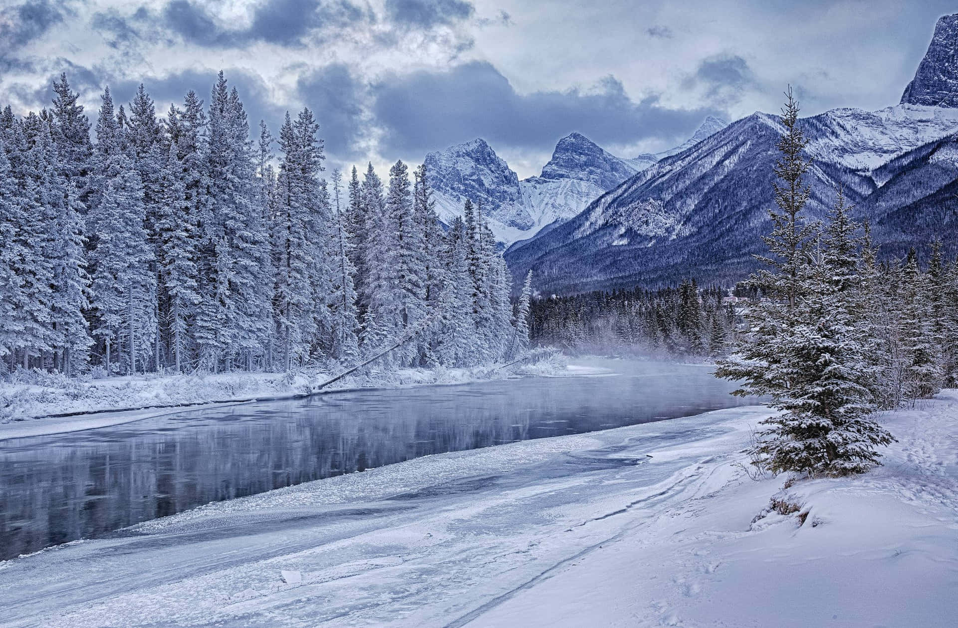 Caption: Spectacular View Of Pristine Canadian Rockies Background
