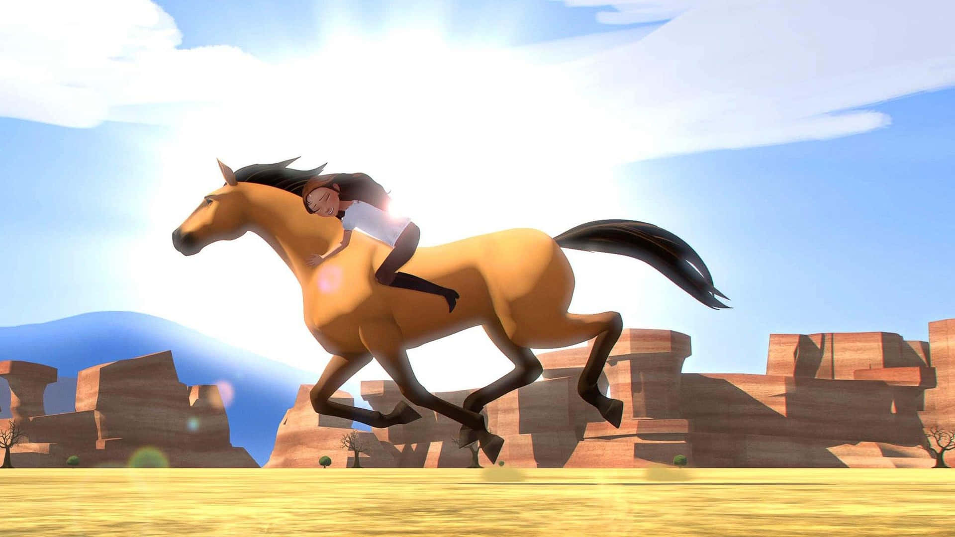 Caption: Spirited Young Girl With Her Faithful Horse In Spirit Riding Free. Background