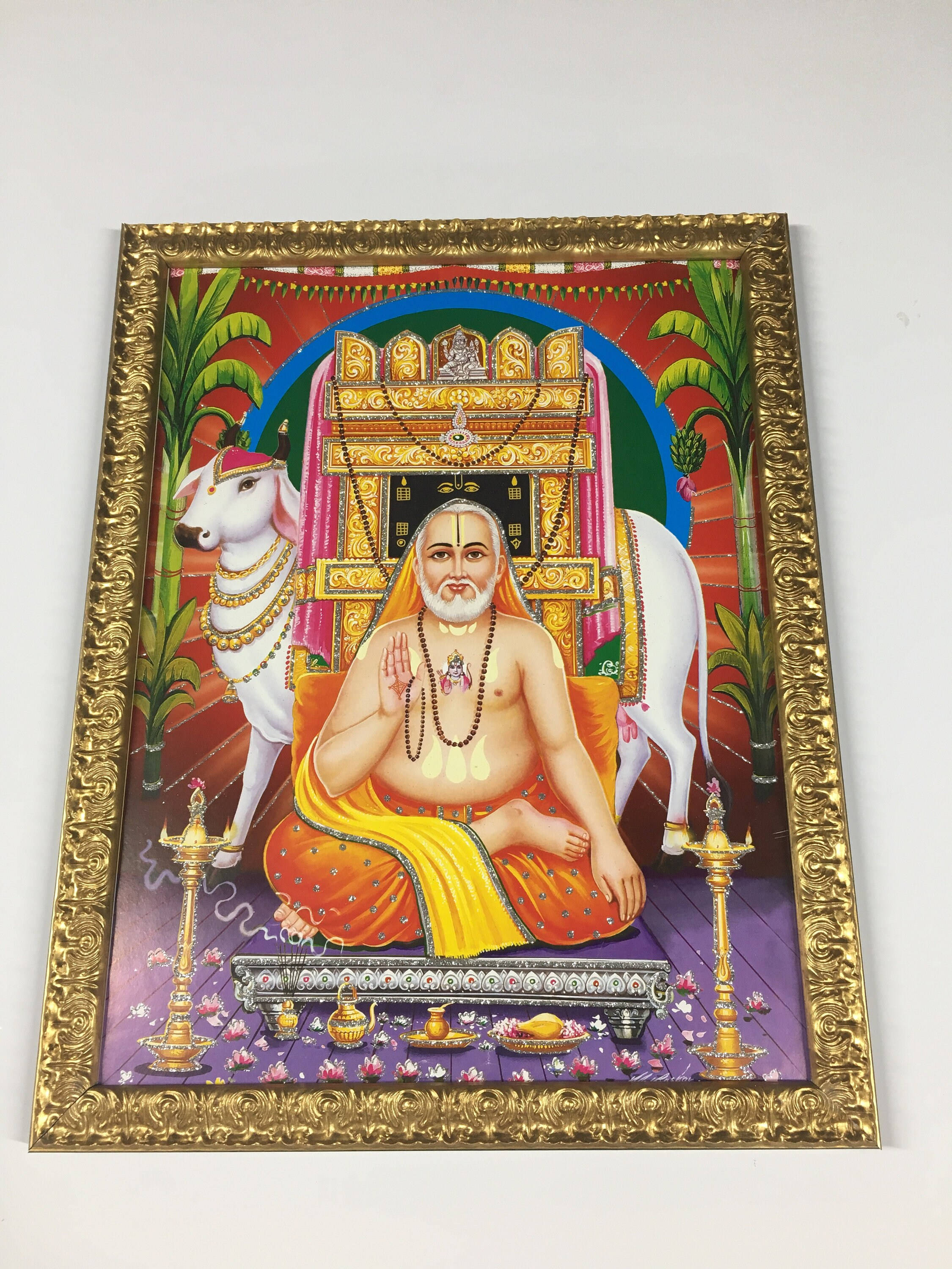 Caption: Spiritual Elegance - Lord Raghavendra Painting Background
