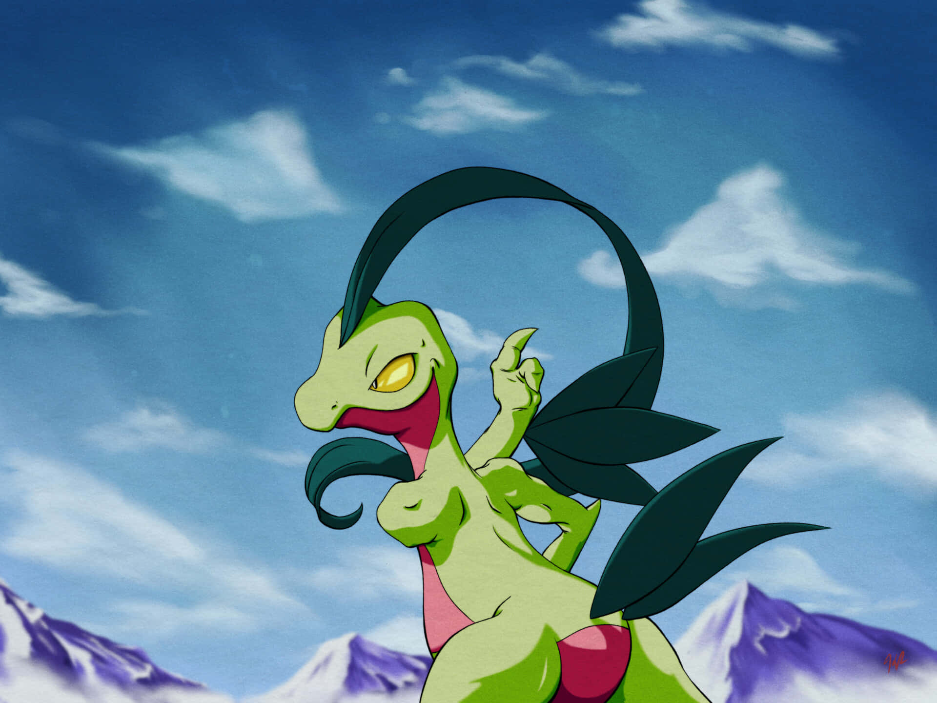 Caption: Splendid Grovyle In A Mystic Forest Background