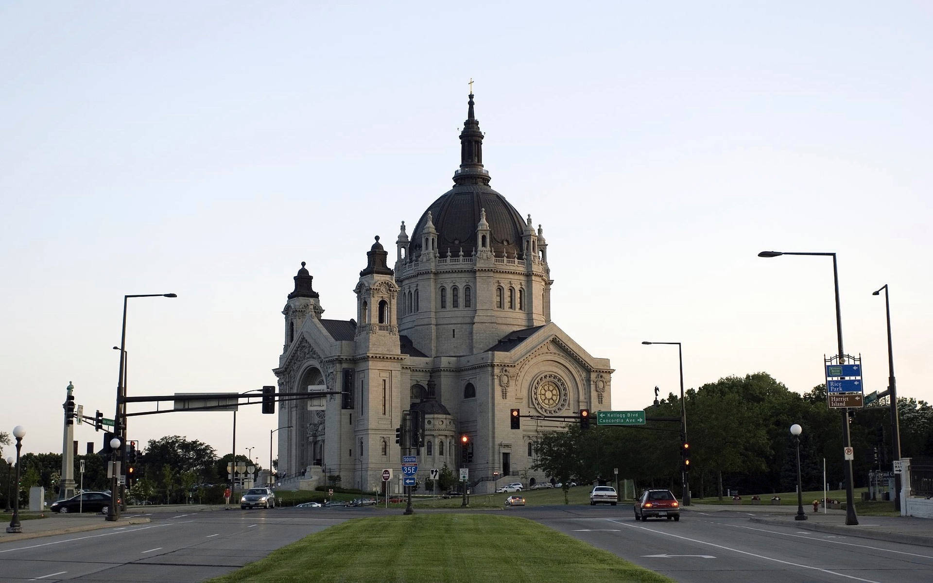 Caption: St. Paul Cathedral Glowing At Twilight, Minnesota Background