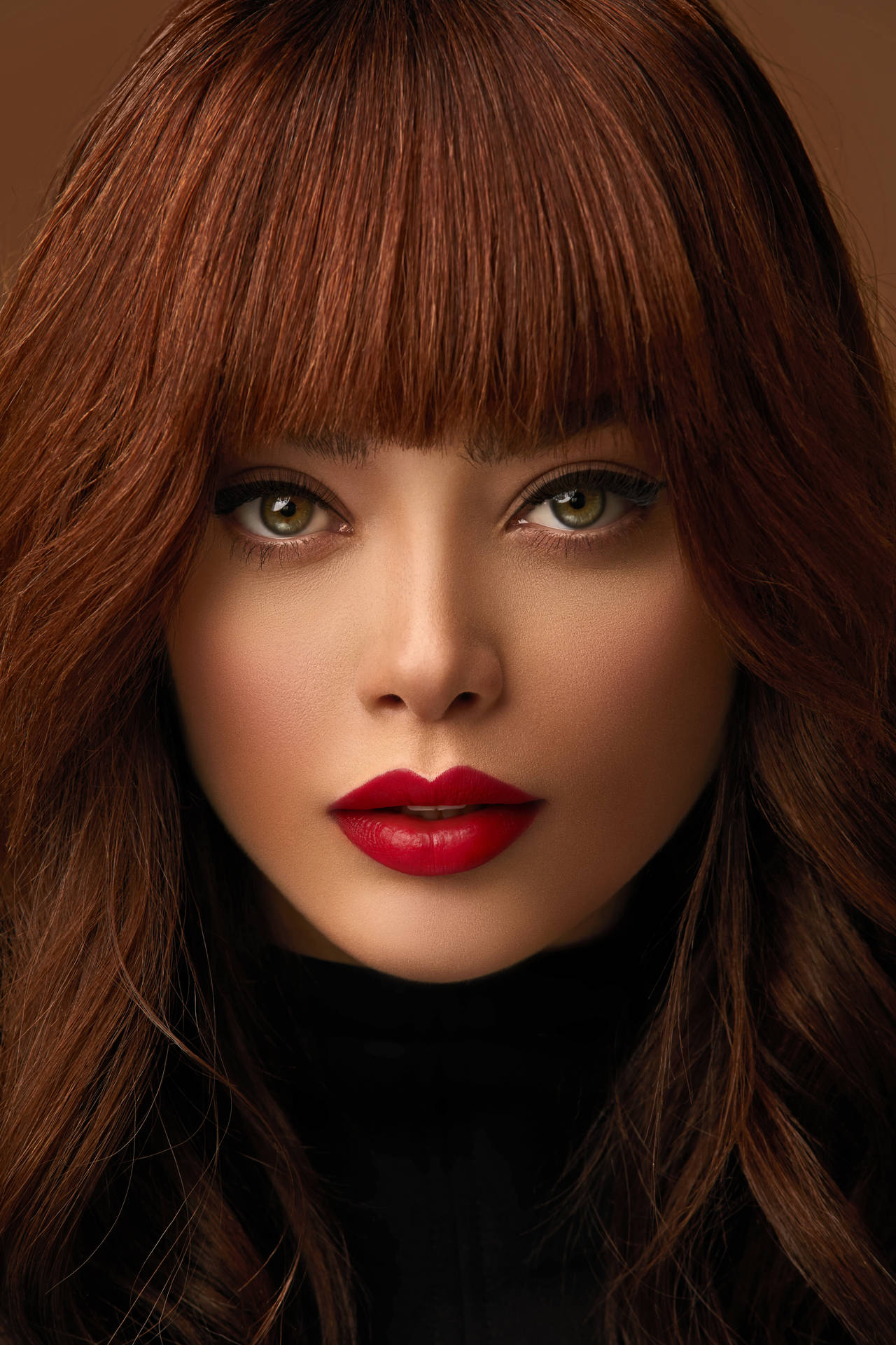 Caption: Striking Beauty: Red-haired Woman With A Stunning Face Background