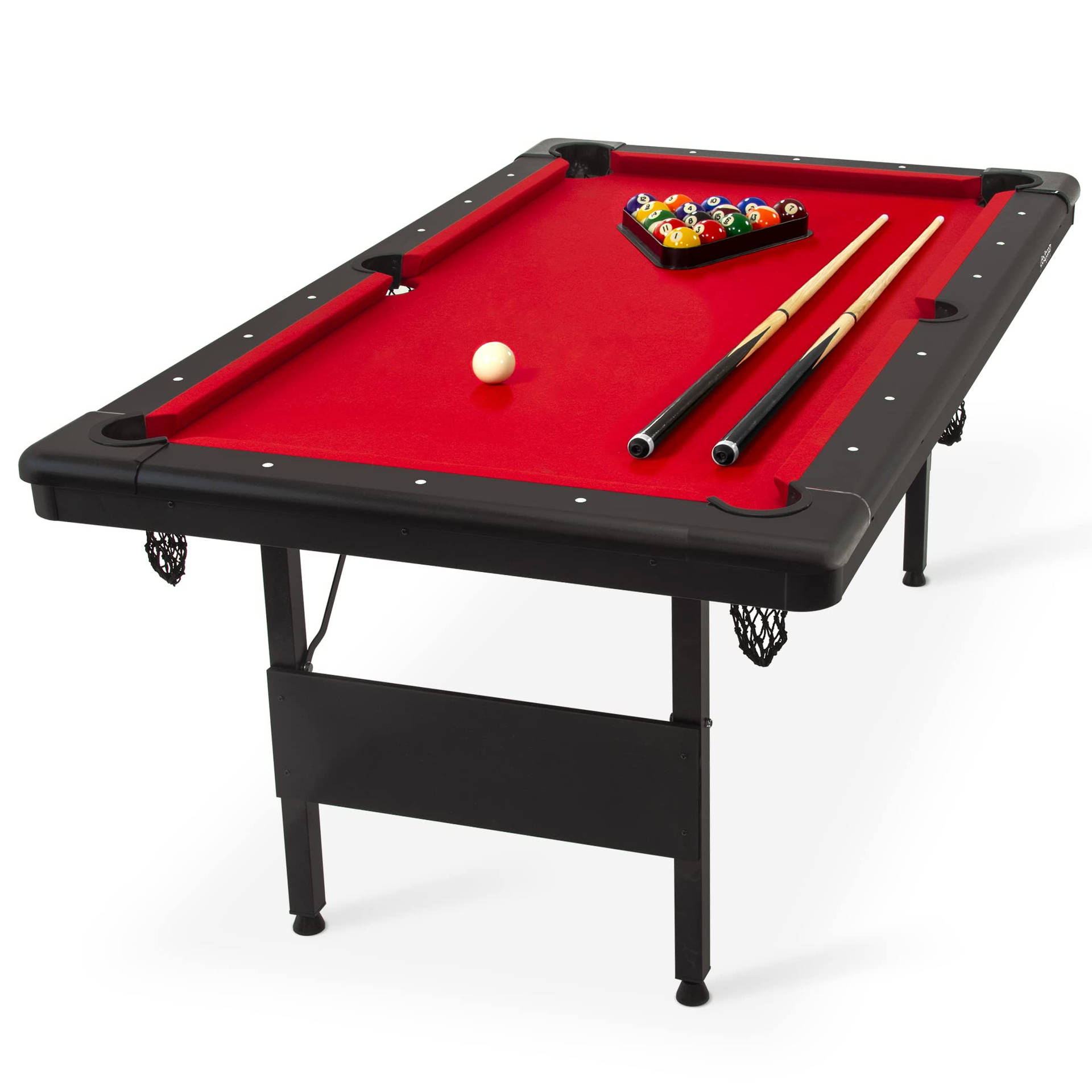 Caption: Striking Contrast Of A Black And Red Pool Table