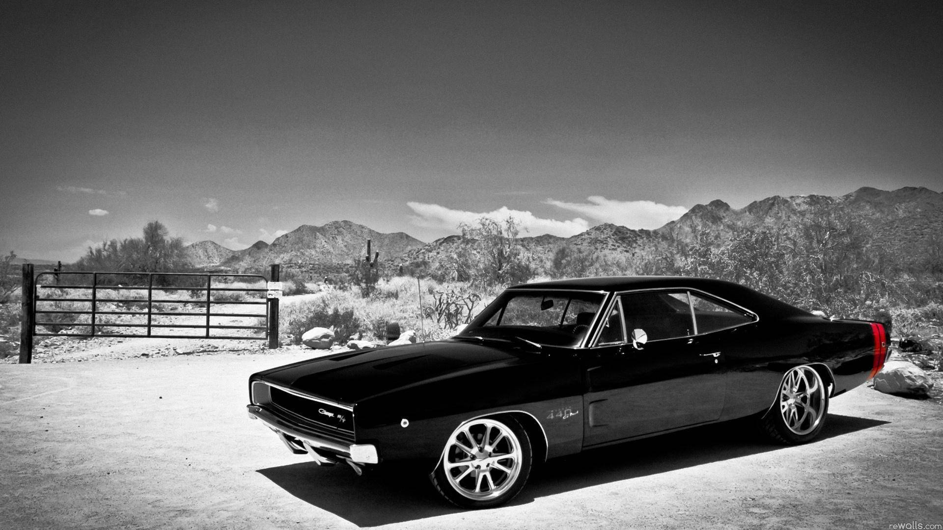 Caption: Stunning Black Muscle Car Background