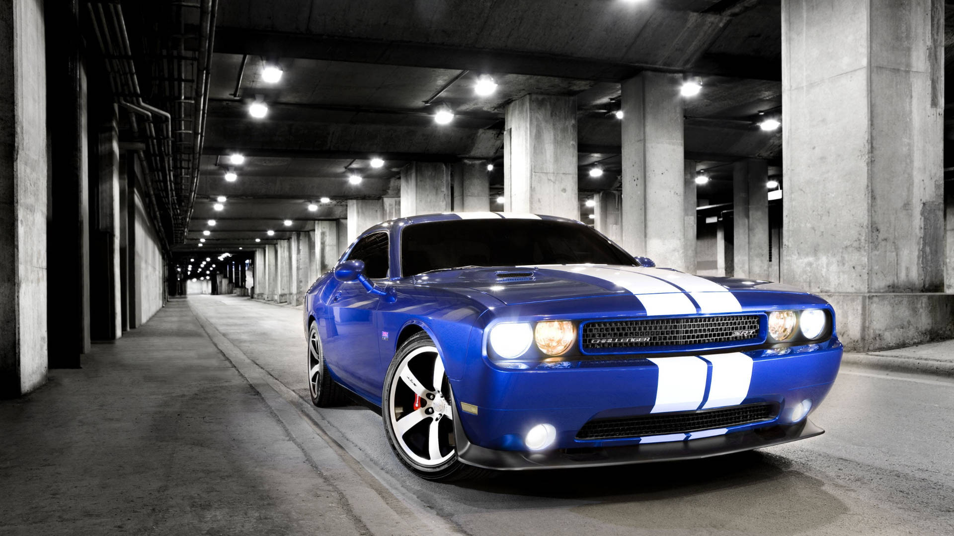 Caption: Stunning Blue Dodge Challenger Parked Majestically